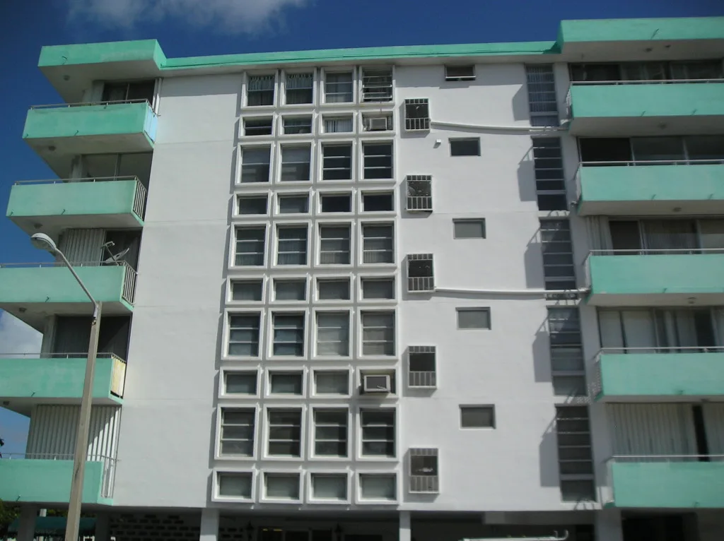 Condominium tower before exterior repaint